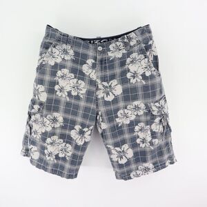 Arizona Cargo Shorts Mens Size 36 Blue White Floral‎ Plaid Cotton Button Pockets